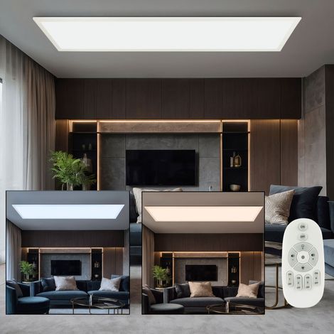 Aufbau Panel LED Deckenleuchte dimmbar mit Fernbedienung Tageslichtlampe Deckenlampe weiß, 40W 2200lm warmweiß-kaltweiß, LxH 120 x 5,3 cm