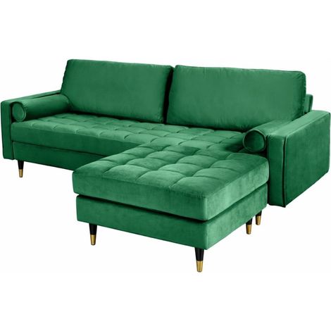 Divano ad angolo reversibile KOLIRI verde smeraldo - Divano design in velluto con pouf abbinato
