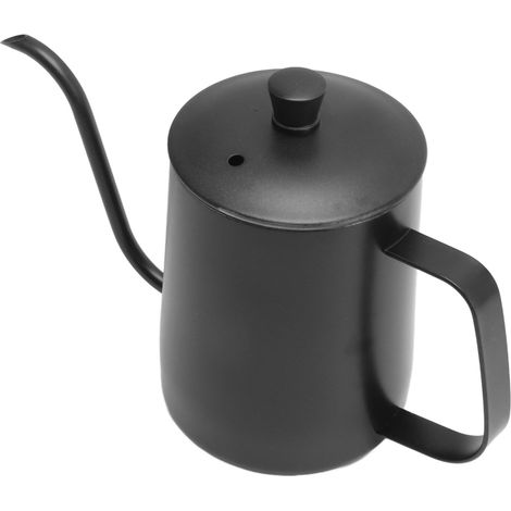 Bouilloire à filtre manuelle en acier inoxydable 304, bec long et étroit, 600 ml, noire, avec couvercle. (1/5)