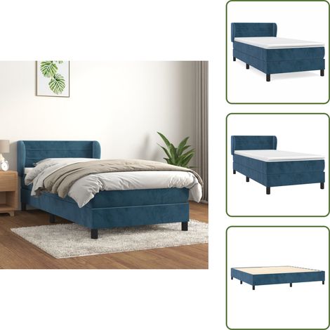 Sommier à lattes de lit avec matelas Bleu foncé 90x190 cm - Lit Plateforme - Lit Double - Lit Velours - Lit Design - Literie (1/5)