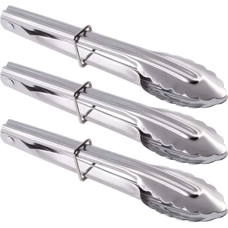 Petites pinces de service en acier inoxydable – Pinces à salade de 7 pouces, lot de 3 pièces (Argent) (1/5)