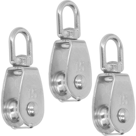 Lot de 3 poulies simples, capacité de charge 35 kg, en acier inoxydable, câble de suspension M15, roue de remorquage pour fitness (1/5)