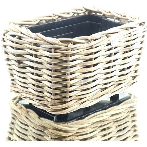 Van der Leeden – DRYPOT Bac à plantes en rotin avec insert plastique – Gris, 49 x 37 x 30 cm, 26 L (1/4)