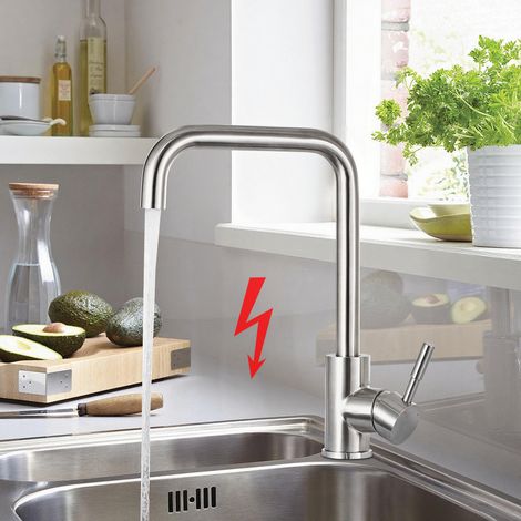Mitigeur évier cuisine inox 360° – Robinet basse pression 3 raccords pour chauffe-eau, facile et sûr (1/5)