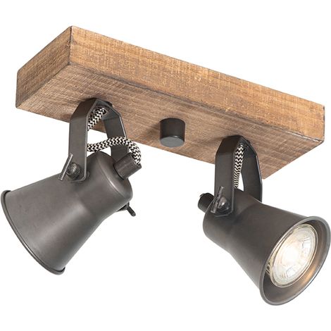 QAZQA Faretto jelle - rustico - Legno,Acciaio - Nero/Marrone - Oblungo Max. 2 x Watt