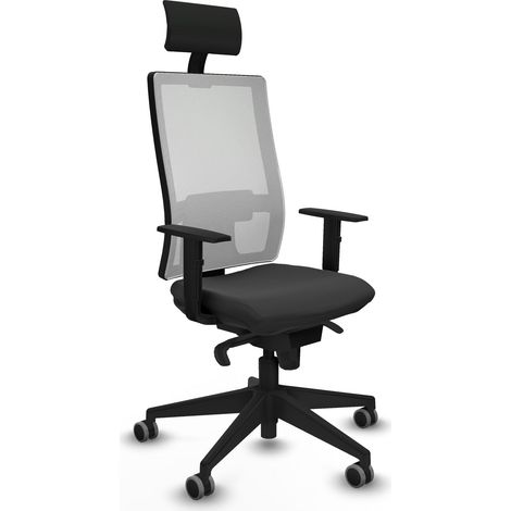 Horna sincro malla blanca similpiel gris oscuro brazos 1D base piramidal cabecero fijo ruedas 65mm engomadas (1/5)