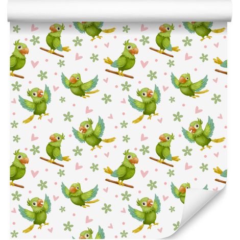Papier peint perroquets blanc et vert citron pour salon et chambre 50x1000 cm (1/5)