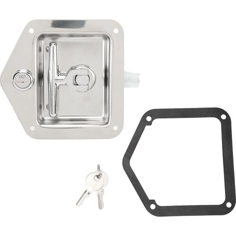 Loquet de boîte à outils à poignée en T 4,9 X 4,7 pouces, serrure de boîte à outils RV en acier inoxydable hautement poli avec joint de clés pour camion caravane (1/5)