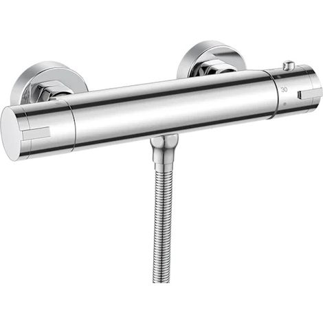 Mitigeur thermostatique mural pour douche avec coupure de sécurité à 38 °C, finition laiton massif chromé, entraxe de 150 mm (1/4)