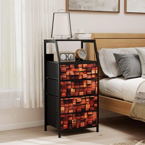 Gain de Place Commode Table de Chevet 4 Tiroirs Tissu Amovibles Structure Métal Tour pour Vêtements et Linge (1/5)