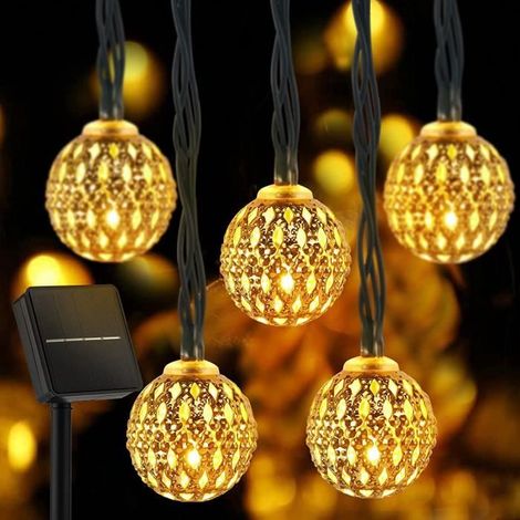 1 x Guirlande lumineuse solaire, 9,5 m avec 50 LED, 8 modes d'éclairage, étanche IP65, pour jardin et extérieur (1/4)