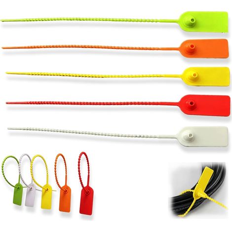 100 Pièces Plastique Serre-câble, Multicolore Serre-câble, Etiquettes Serre-câbles, étiquettes de Sécurité en Plastique, Boutons Anti-contrefaçon pour l'habillement et la Logistique (5 Couleurs) (1/5)
