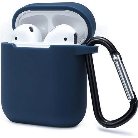 Cover custodia silicone blu scuro cuffie bluetooth porta auricolari flessibile (1/3)