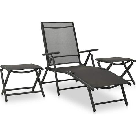 vidaXL 3 Piece Garden Lounge Set Textilene and Aluminium Black (1/5)