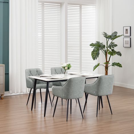 WOLTU Esszimmerstühle 4er Set, Küchenstuhl ergonomische, Loungesessel Polsterstuhl mit Armlehnen Rückenlehne, aus Vintage-Kunstleder Metallbeine, für Küche Esszimmer, Wohnzimmer, Schlafzimmer, Grau
