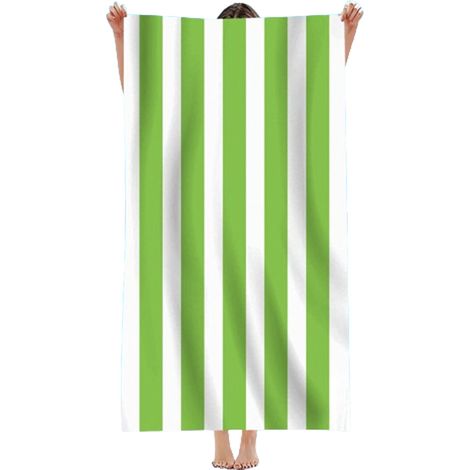 Lot de 2 grandes serviettes de plage rayées, serviette de piscine, serviette de bain (vert, 75 x 150 cm) - Douces, à séchage rapide et légères