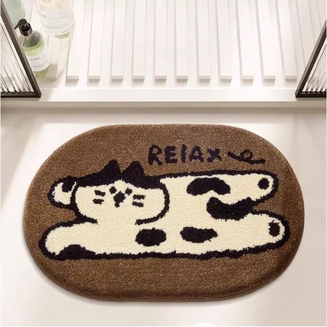Tapis de bain à motif chat - Tapis de bain antidérapant - Tapis antidérapant en microfibre - Marron (1/5)