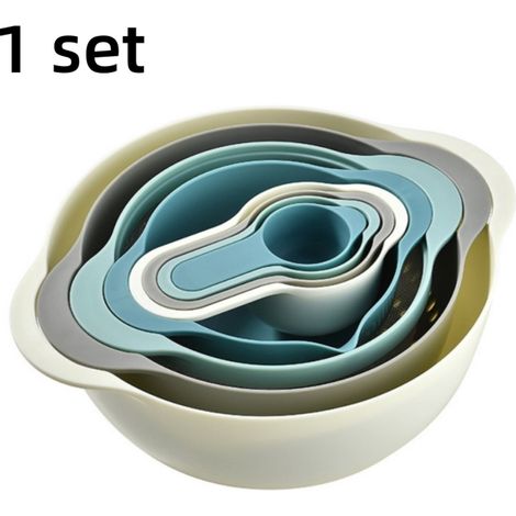 Bols fruits légumes égouttage 8 pièces arc en ciel plastique doseur cuillère range cuisine 25.5 cm lave vaisselle (1/5)