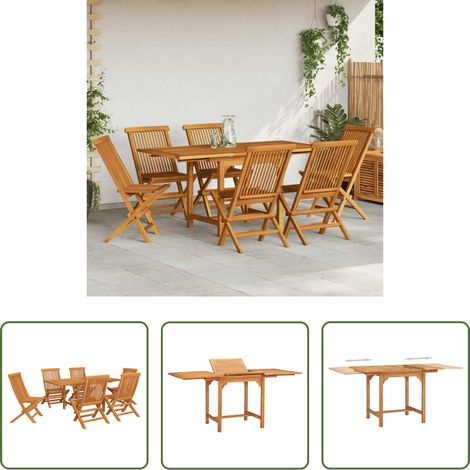 Table de jardin en teck - Ensemble à manger de jardin 7 pcs Bois de teck massif (1/5)