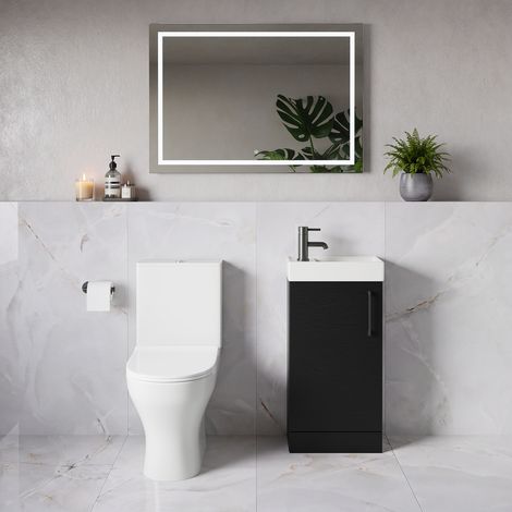 Napoli Cube Nero Oak 400mm Single Door Vanity Unit and Jubilee Toilet Suite with Align Basin - 400mm - Gunmetal Grey 160mm Handle
