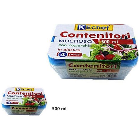 Trade Shop - Set 4 Pezzi Contenitori Multiuso Con Coperchio In Plastica 500ml Cucina -