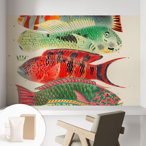 Papier peint intissé décoratif pour chambre et salon Design moderne à poser facilement - Colle incluse gratuite Poissons exotiques 104x70 cm (1/5)