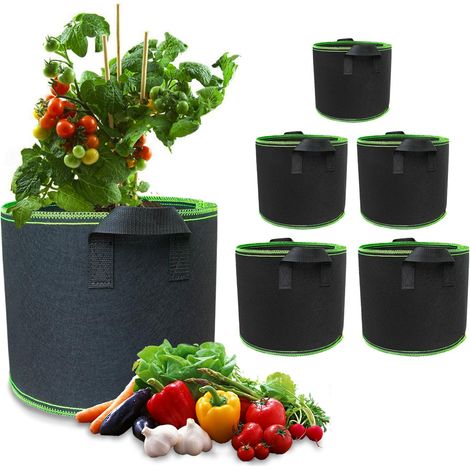 Lot de 5 sacs de plantation - 12 l, 20 l, 30 l - En tissu non tissé - Épais et respirant - Avec poignées - Pour tomates, plantes, légumes, fleurs, fraises, serre, jardin (1/5)