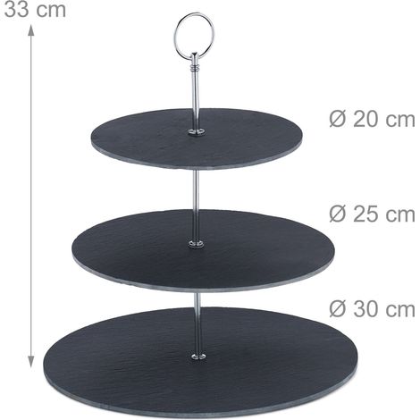 Alzata per torte e stuzzichini a 3 livelli ideale per buffet elegante in ardesia nera 130014164