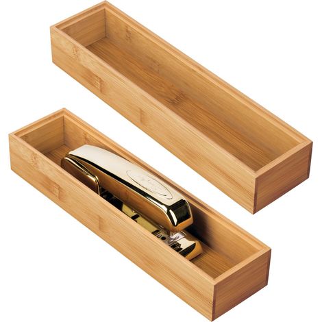 2 Pack Range de tiroir en bambou empilable 30cm base MDF pour bureau cuisine salle de bain (1/5)