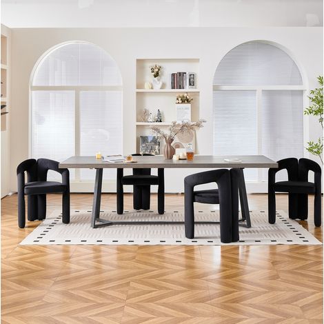 Pack de 2 sillas de comedor tapizadas con reposabrazos, terciopelo negro, 150 kg, OKWISH (1/5)