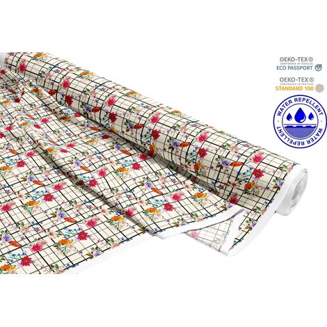 TISSUS DÉCORATIFS D'EXTÉRIEUR OXFORD - Motif fleurs sauvages sur damier I DR053 (1/5)