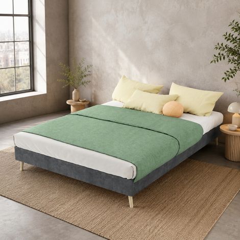 Doppelbett 140x200 cm aus niederländischem Samt in Grau HAVRYA (1/5)