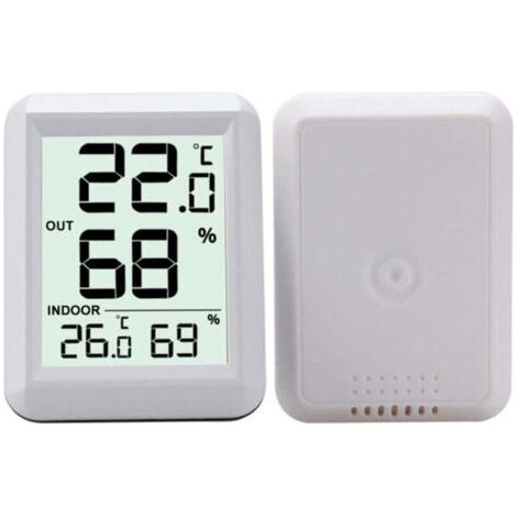 Hygromètre intérieur et extérieur sans fil, moniteur numérique durable de température et d'humidité, blanc (1/4)