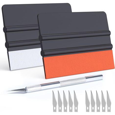 Raclette Kit Pose Film Adhésif – 2 Raclettes Feutre + Cutter + 10 Lames – Outils pour Papier Peint, Vinyle, Vitre, Fenêtre, Covering Voiture (1/5)