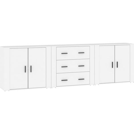 Aparador buffet cómoda gabinete unidad de almacenamiento organizador cocina salón sala de estar 3 piezas madera contrachapada blanco 020037012