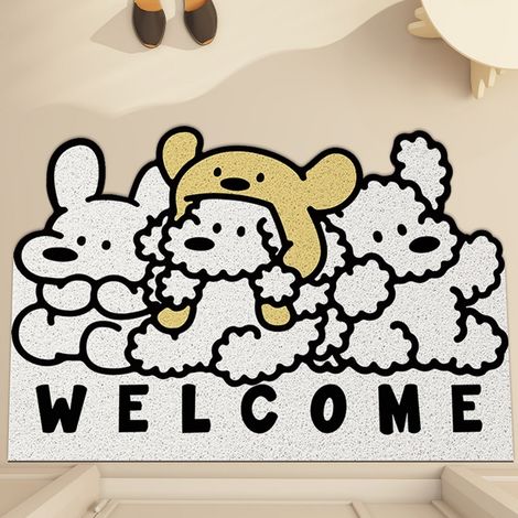 Trois adorables petits cerceaux en soie 4060cm Tapis de sol bouclé résistant et durable à l'usure, à motifs d'animaux de dessin animé, découpable, grattant la boue et enlevant la saleté, tapis d'entr (1/4)