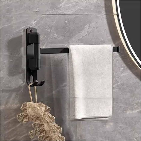 Porte-serviettes autocollant, sans perçage, porte-serviettes en acier inoxydable, rotation à 180° avec barre porte-serviettes pivotante à un bras, adapté à la salle de bain et à la cuisine (1/5)
