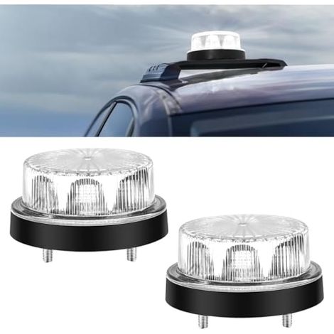Biqing 2PCS Gyrophare LED 12V-24V, Rond Stroboscopique Signalement d'avertissement Lumières 2 Modes de Flash Strobe Beacon Light Pour Voiture Véhicule Camion Remorque Van (2, Blanc) (1/5)
