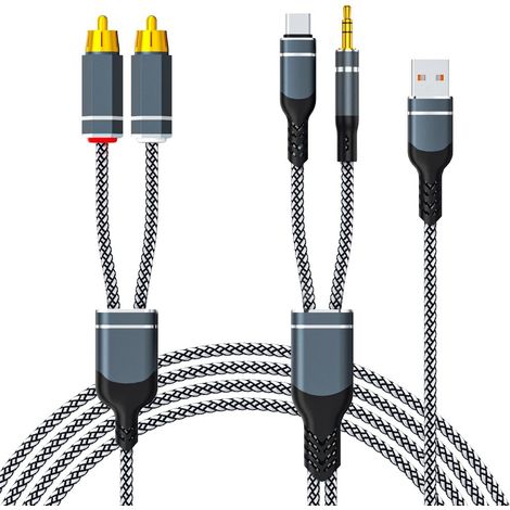 Câble RCA, USB C vers 2 RCA AUX, jack 3,5 mm 1/8" vers RCA mâle adaptateur stéréo, avec fonction de charge USB pour voiture, haut-parleur, amplificateur, caisson de basses, home cinéma et HiFi (1/5)