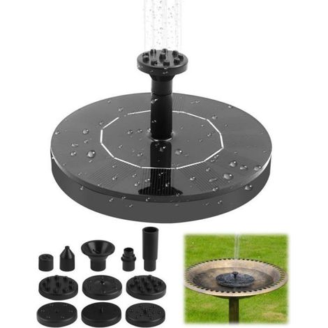Fontaine solaire flottante ronde 13cm, 6 buses, pour jardin et bassin, jeux d’eau écologiques, sans batterie (1/5)