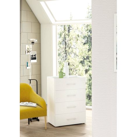 Dmora Cajones Aster, Cajonera con 4 cajones para dormitorio, Mueble multiusos para oficina o estudio, Cm 50x41h87, Blanco y Cemento, con embalaje reforzado (1/4)