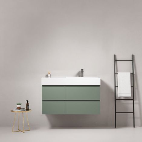 Mobile bagno sospeso 100 cm Verde Salvia Lavabo a Destra in Resina Senza Specchio - Fiji Paint (1/4)