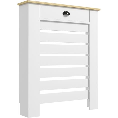 Cache-radiateur à grille horizontale avec 2 tiroirs de rangement en bois, 78×19×95,5 cm, blanc (1/5)