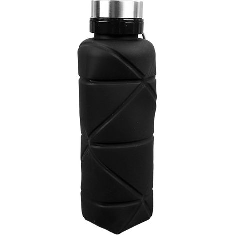 Gourde pliable 700 ml en silicone alimentaire à large ouverture, idéale pour les enfants, avec mousqueton, pour les voyages et le sport, couleur noire. (1/5)