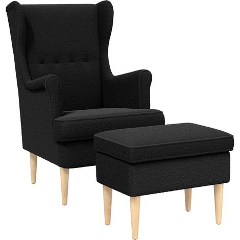 Sillón con Pouf 2 uds. Negro Bouclé vidaXL (1/5)