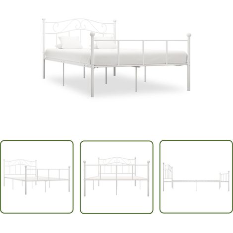 The Living Store Cadre de lit sans matelas blanc métal 140x200 cm - Cadre De Lit - Lit Double - Lit Metal - Literie - Meuble Chambre (1/5)