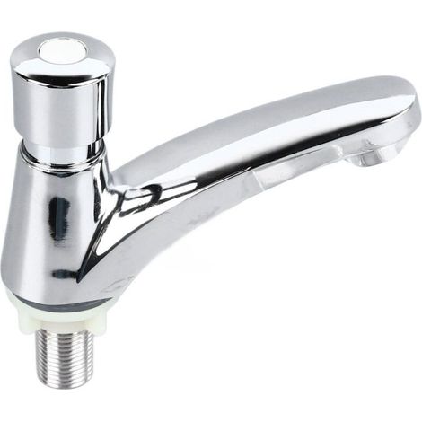 Robinet d’évier à bouton poussoir – Économie d’eau, robuste et fiable – Finition chromée, montage facile, usage domestique (1/5)