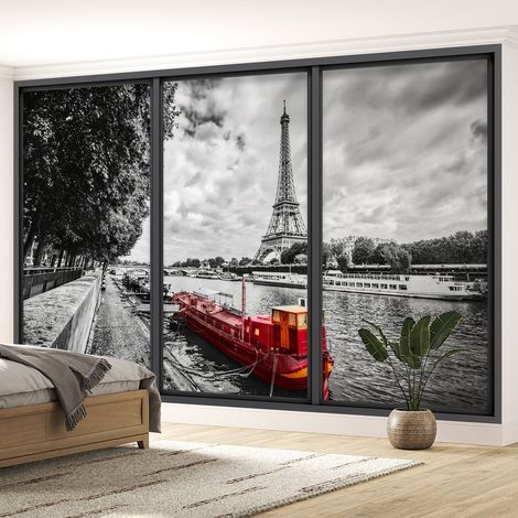 Papier peint panoramique Trompe l'oeil baie vitrée - Paris tour eiffel - 130 cm x 78 cm (1/5)