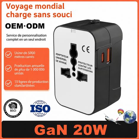 Adaptateur de voyage universel noir HHT202 avec 2 ports USB noir 2usb 100 2.1 120 g – Livraison gratuite (1/5)