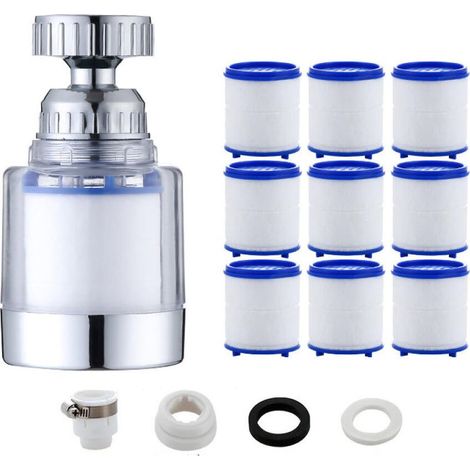1 Pièces Filtre Robinet Anti Calcaire Rotatif À 360°, Transparent, Avec 9 Éléments Filtrants En Coton Pp, Filtre Robinet (1/5)